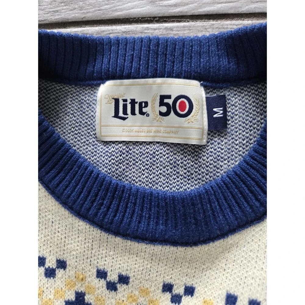 Miller Lite 50 Mens Knit Sweater M Beer Logo Fair Isle Holiday Christmas Retro